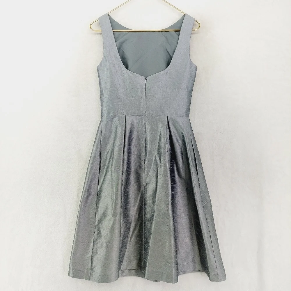 ALFRED SUNG Silver Polyester Sleeveless A-Line Knee Length Party Dress 3996
